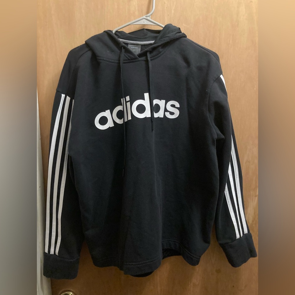 Adidas women’s Black Hoodie with White Stripes